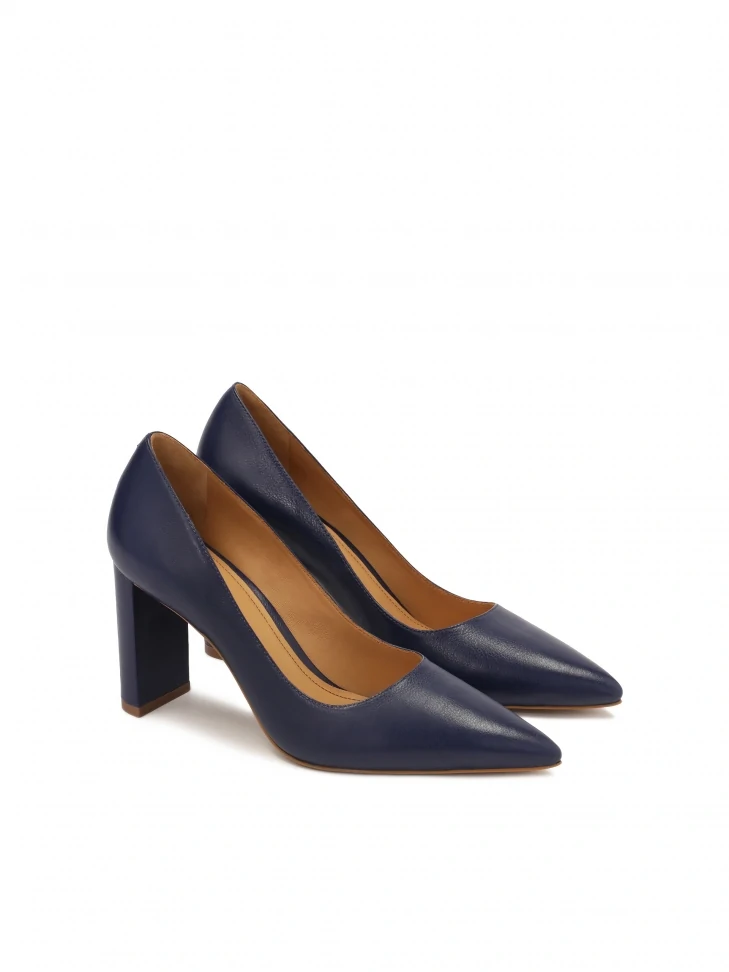 Kazar Navy Blue Pumps On A Post With Pointed Toe Noses
