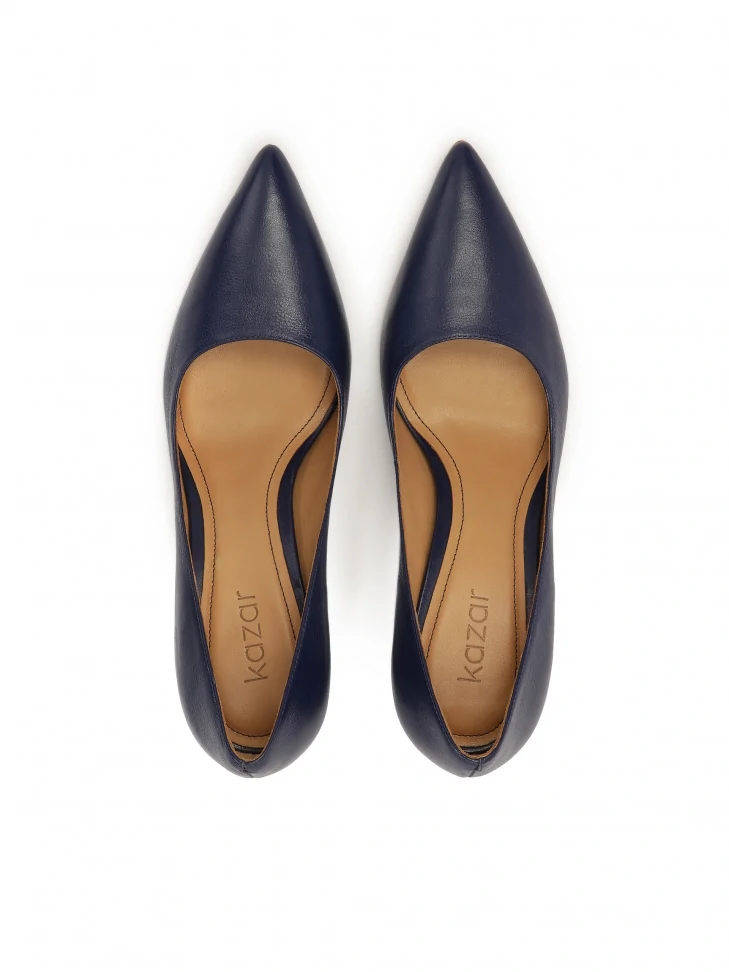 Kazar Navy Blue Pumps On A Post With Pointed Toe Noses