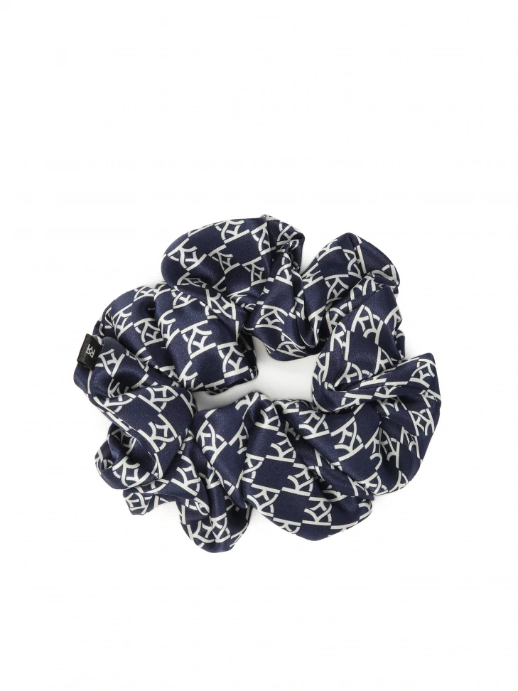 Kazar Navy Blue Scrunchie Rubber Band With White Monograms