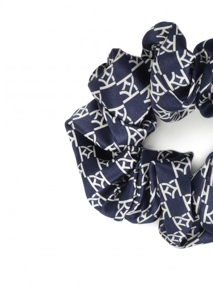 Kazar Navy Blue Scrunchie Rubber Band With White Monograms