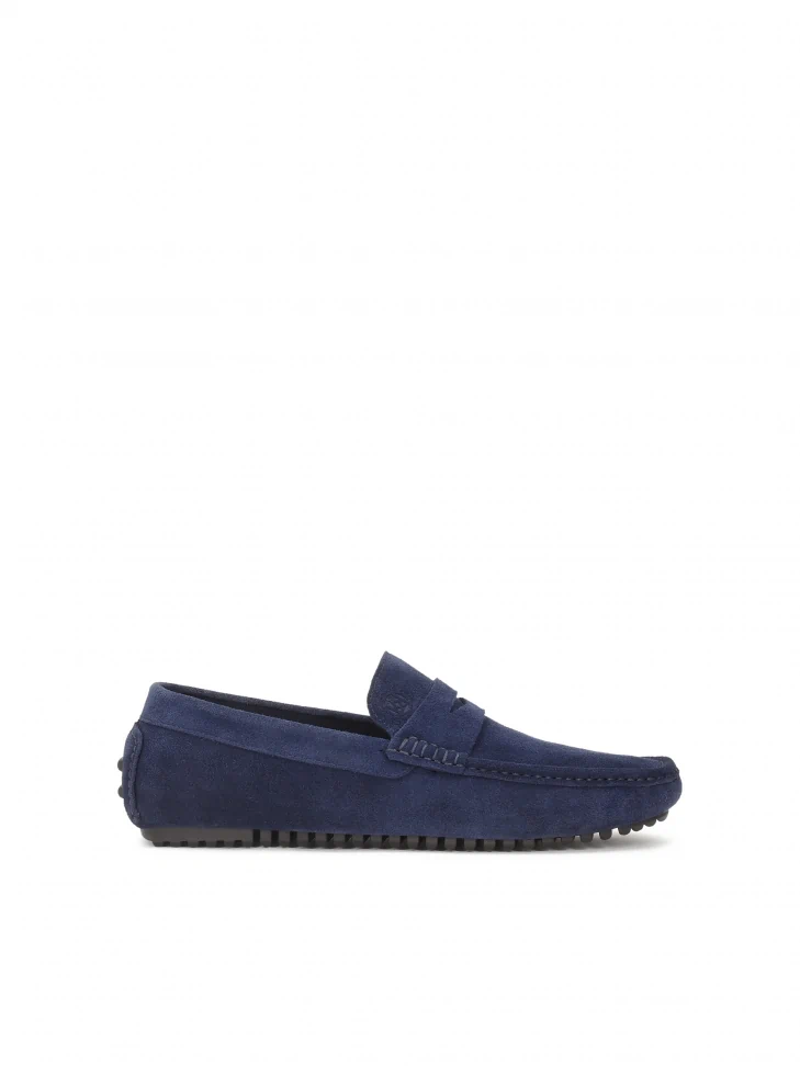 kazar Navy blue suede penske moccasins on a lugged sole