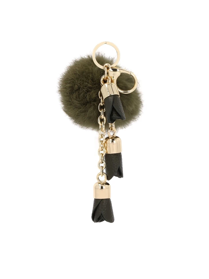 Kazar Olive Pendant With Pom-pom And Leather Flowers