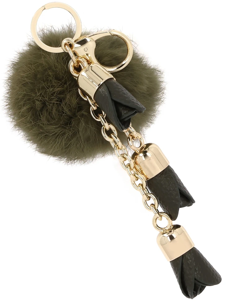 Kazar Olive Pendant With Pom-pom And Leather Flowers