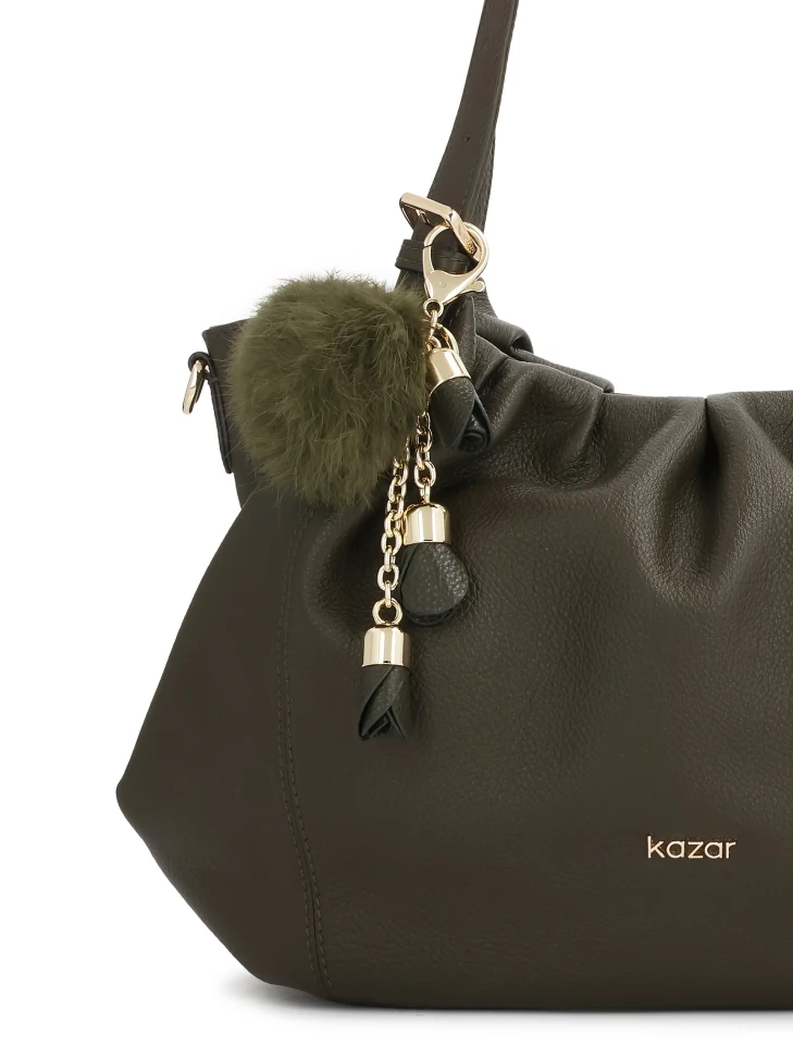 Kazar Olive Pendant With Pom-pom And Leather Flowers