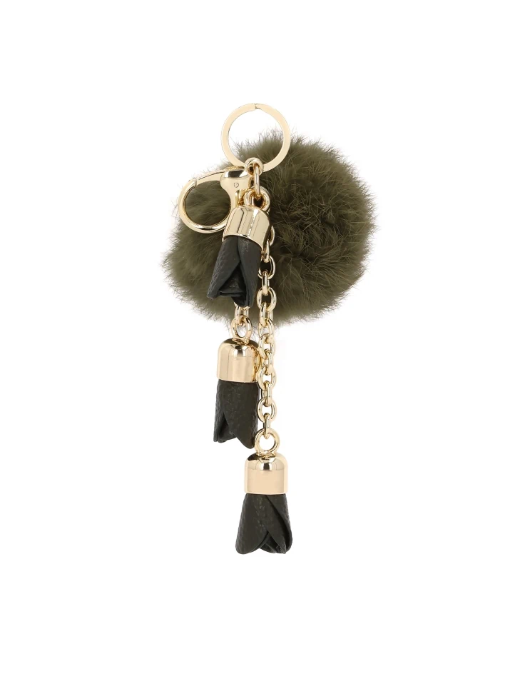 kazar Olive pendant with pom-pom and leather flowers