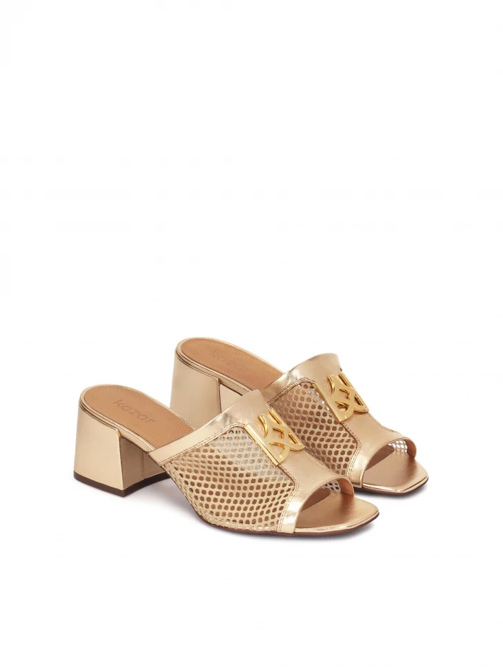 Kazar Openwork Gold Mules Decorated With A Monogram