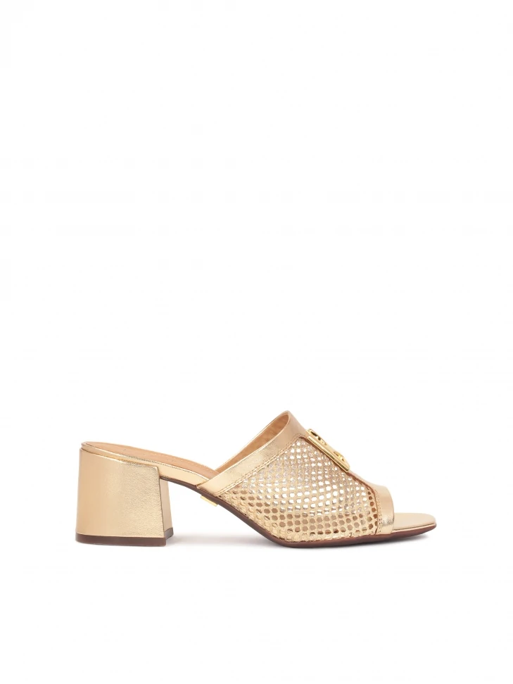 kazar Openwork gold mules decorated with a monogram