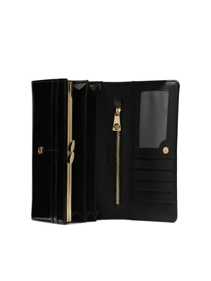 Kazar Patent Black Wallet With Jewelry Embellishment