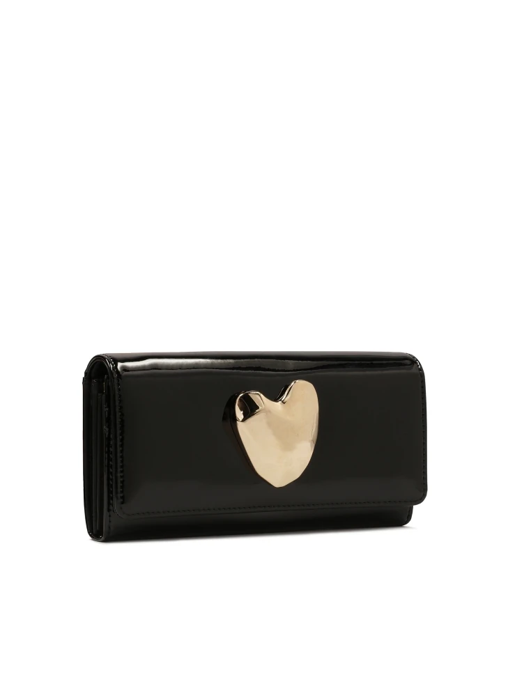 Kazar Patent Black Wallet With Jewelry Embellishment