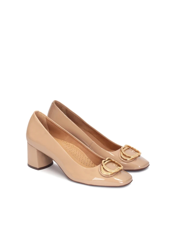 Kazar Patent Leather Beige Pumps With A Sturdy Heel