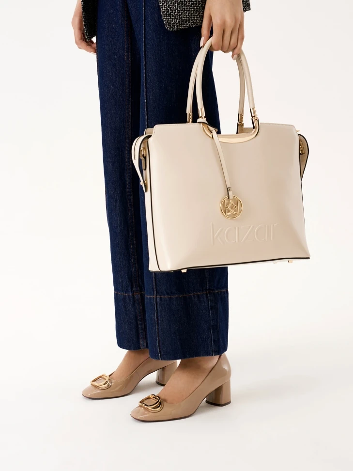 Kazar Patent Leather Beige Pumps With A Sturdy Heel