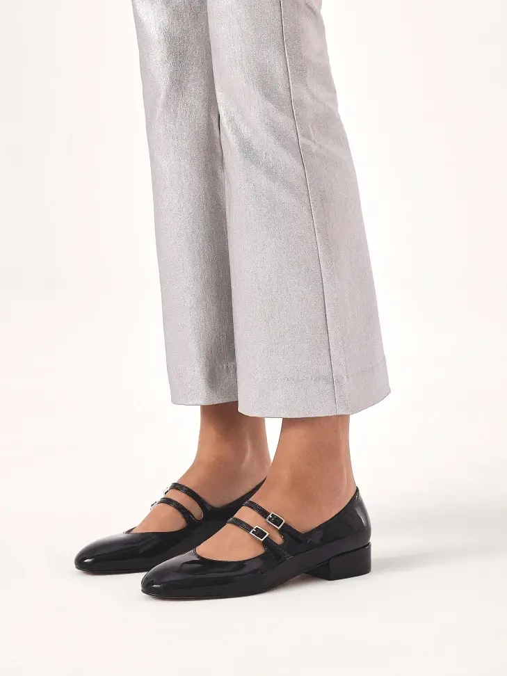 Kazar Patent Leather Black Mary Jane Pumps With Two Straps