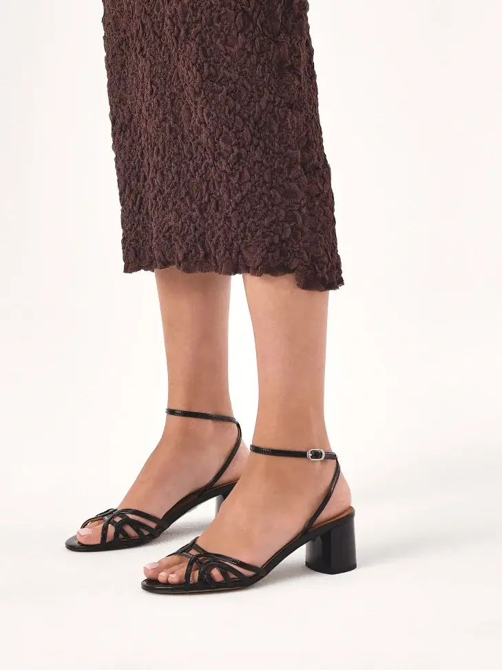 Kazar Patent Leather Black Sandals With Thin Straps