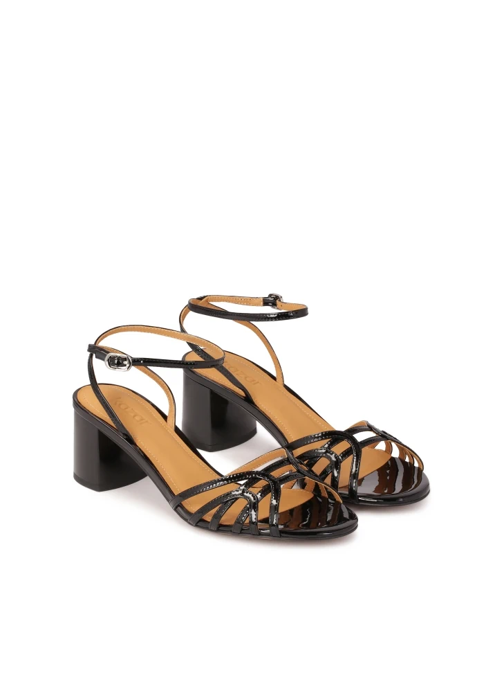 Kazar Patent Leather Black Sandals With Thin Straps