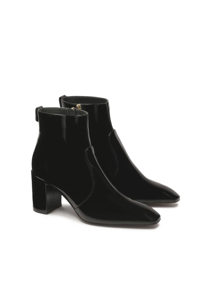 Kazar Patent Leather Boots With Extended Truncated Toes