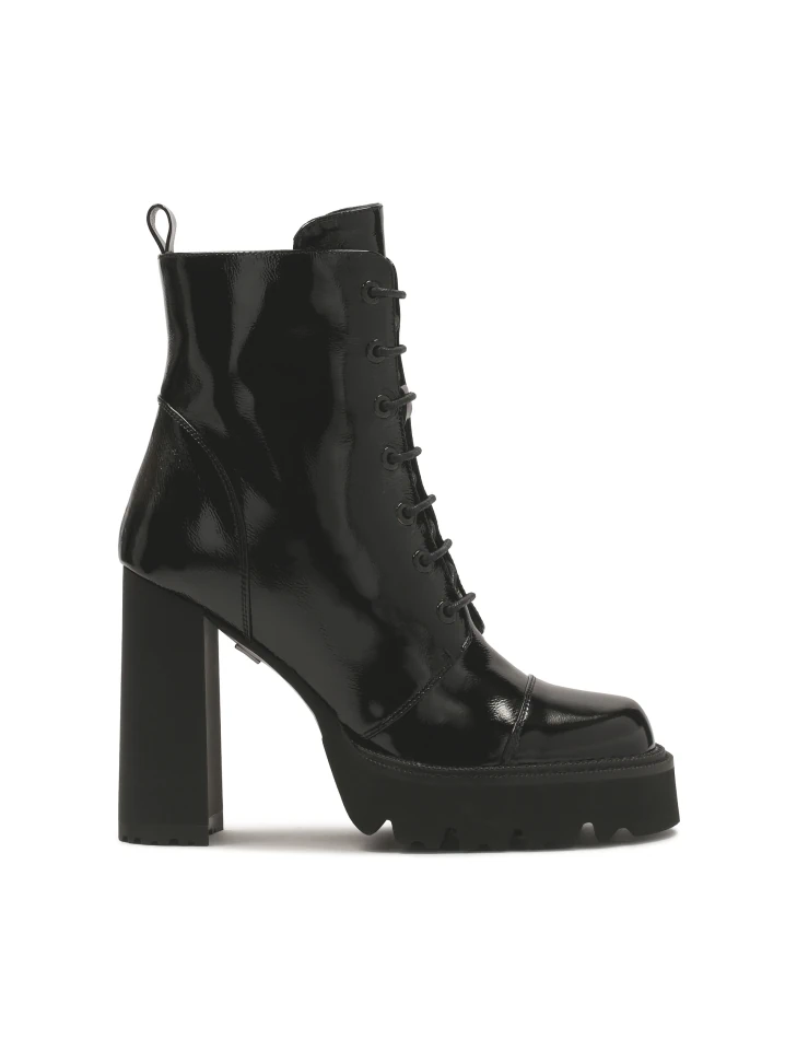 kazar Patent leather boots with high heel and track sole