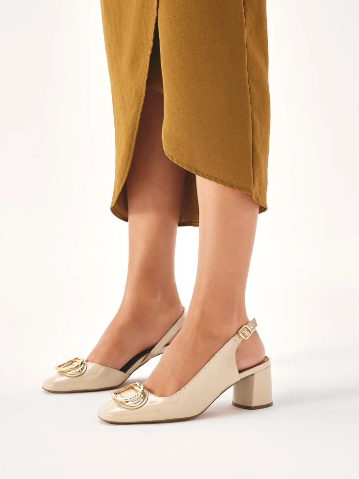 Kazar Patent Leather Pumps With Open Heel On A Low Post