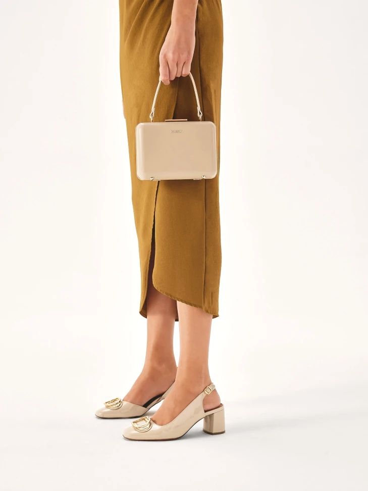 Kazar Patent Leather Pumps With Open Heel On A Low Post