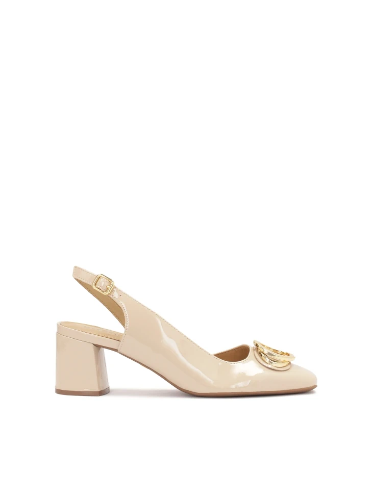 kazar Patent leather pumps with open heel on a low post