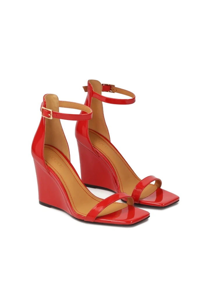 Kazar Patent Leather Red Sandals On A Platform Heel