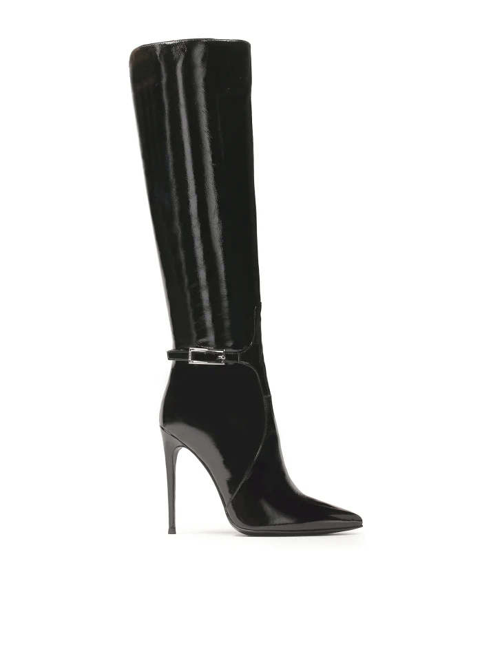kazar Patent leather stiletto heeled boots with cutout upper