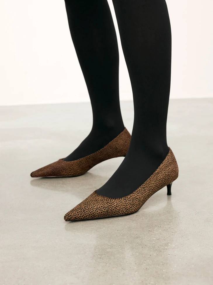 Kazar Patterned Leather Pumps With Natural Bristles