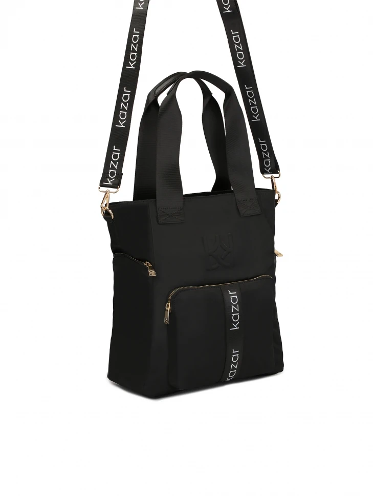 Kazar Practical Black Bag With Handles And A Detachable Strap
