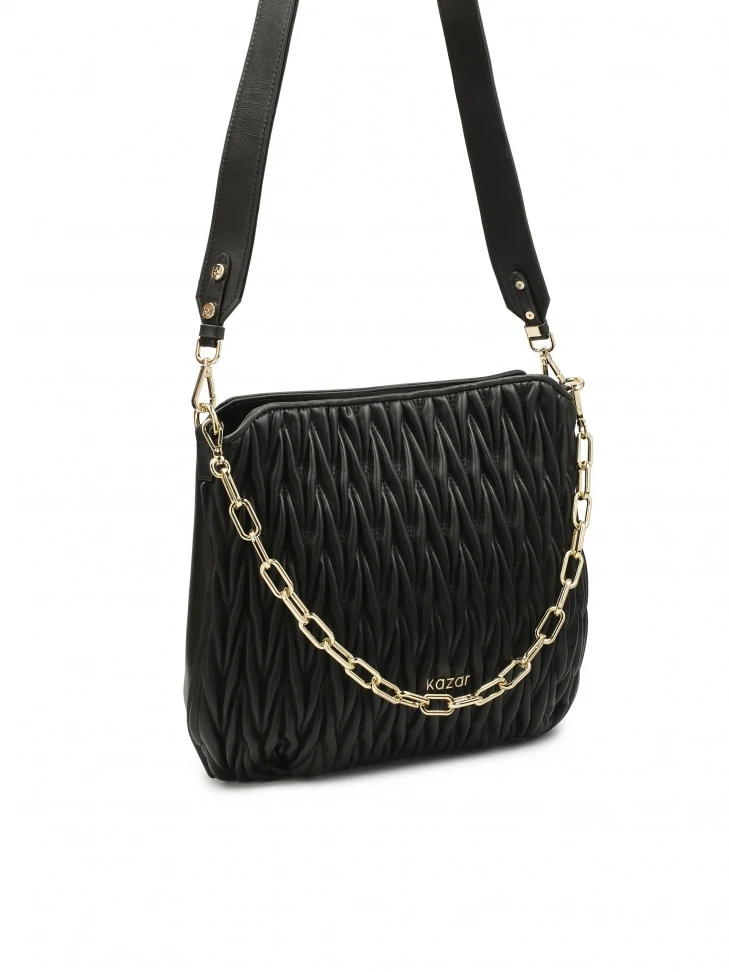 Kazar Quilted Black Handbag With Chain And Detachable Strap