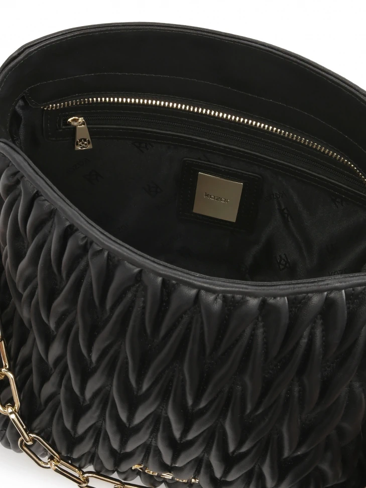 Kazar Quilted Black Handbag With Chain And Detachable Strap