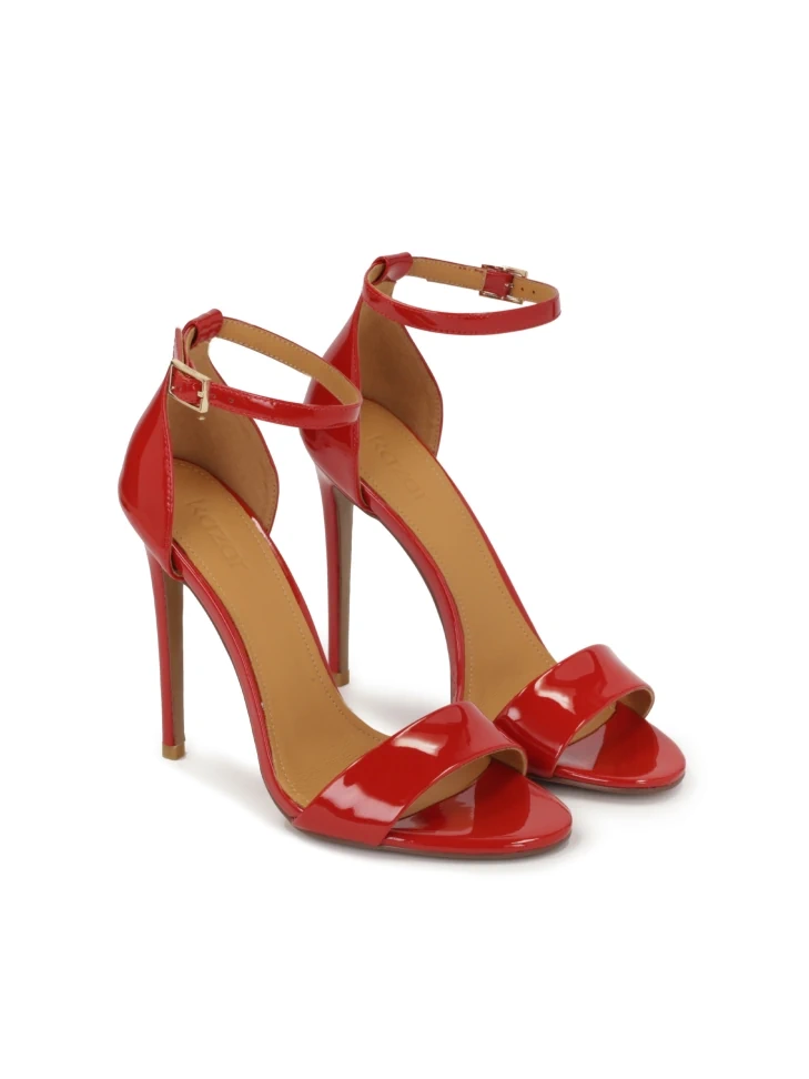 Kazar Red Patent Leather Sandals With Built-in Heel
