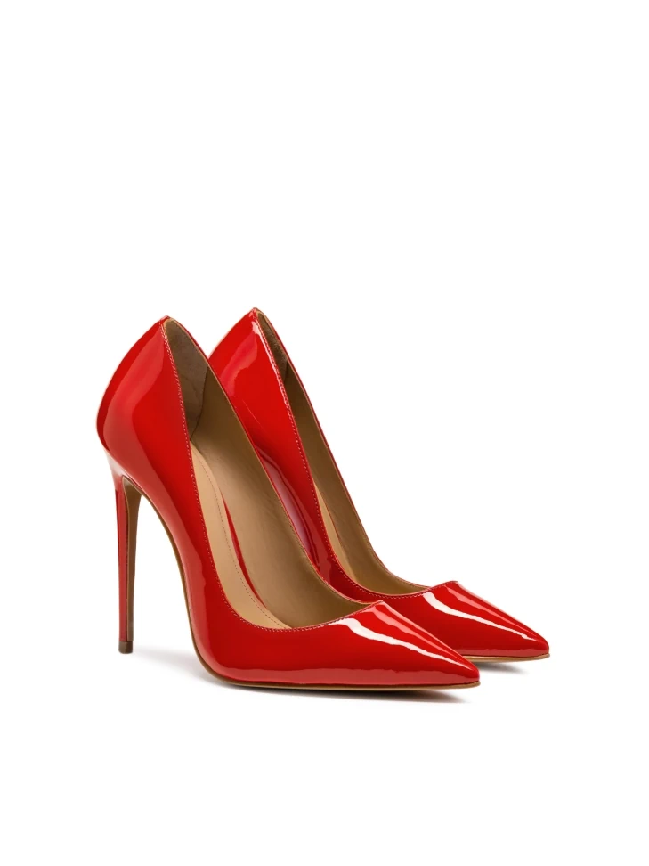 Kazar Red Patent Leather Stilettos With Pointy Toes