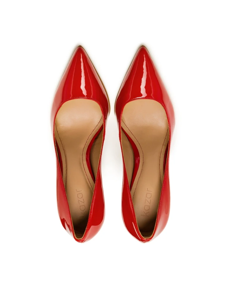Kazar Red Patent Leather Stilettos With Pointy Toes