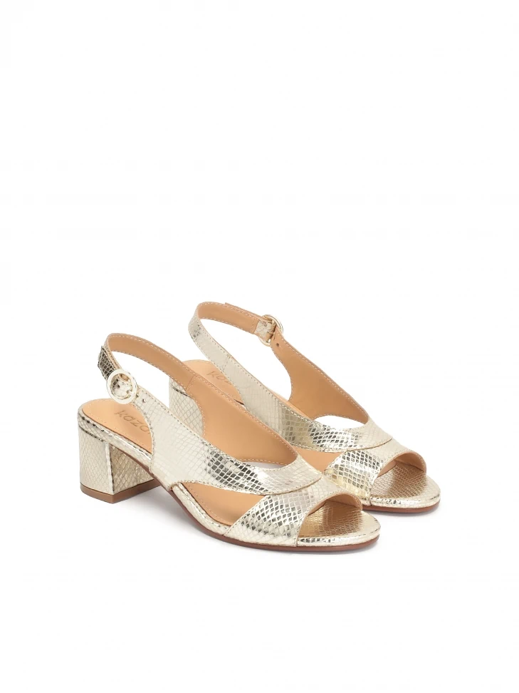 Kazar Sandals On A Wide Heel Made Of Embossed Leather