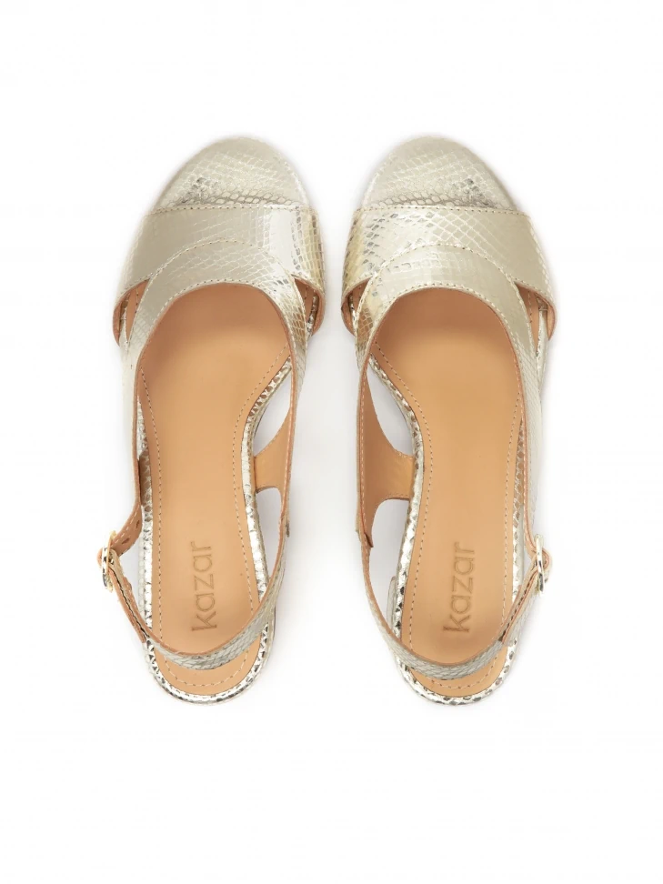 Kazar Sandals On A Wide Heel Made Of Embossed Leather