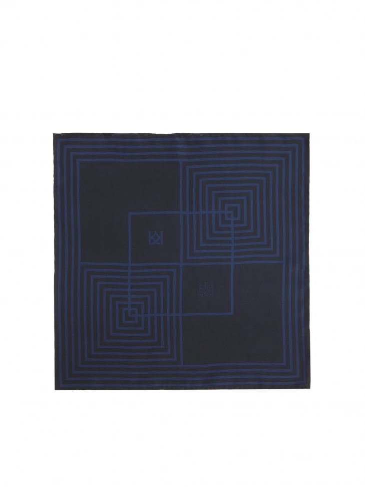 Kazar Silk Pocket Square With Squares And Monograms By KAZAR