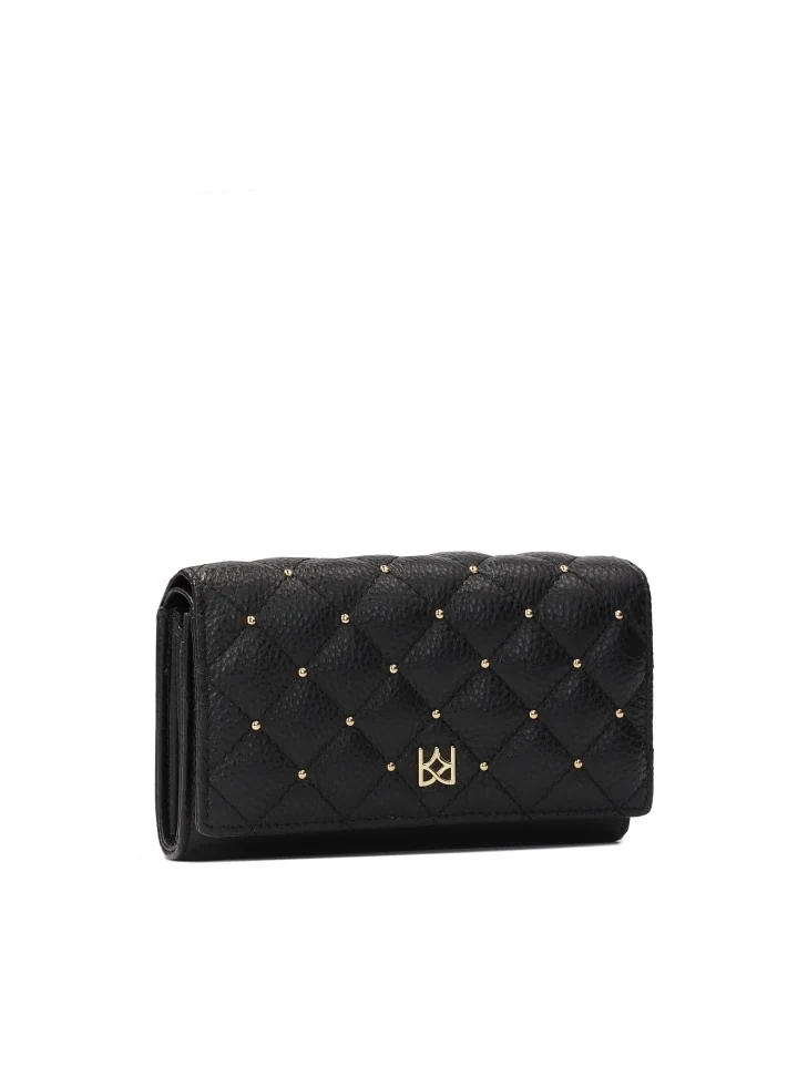 Kazar Sleek Black Wallet With Quilting And Rhinestones