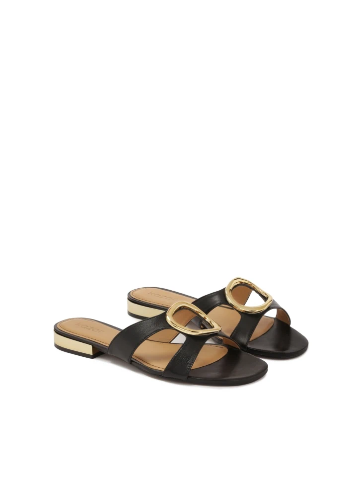 Kazar Slides With Gold Heel And Large Embellishment