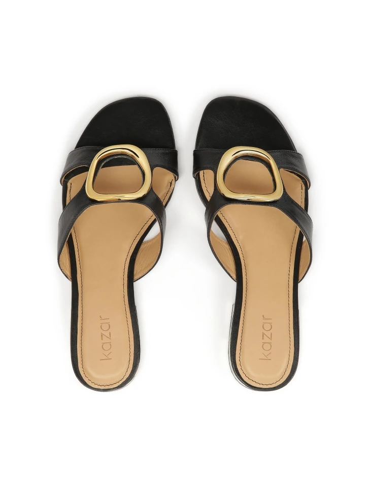 Kazar Slides With Gold Heel And Large Embellishment
