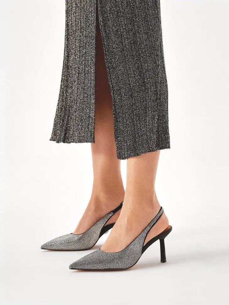 Kazar Slingback Pumps Embellished With Silver Crystals