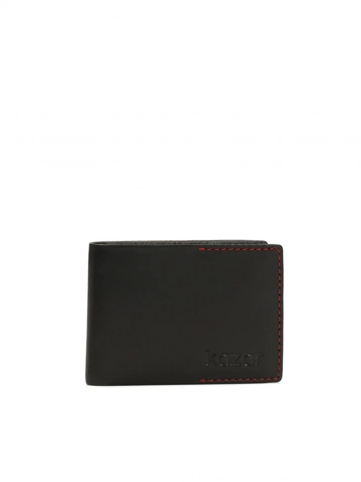 Kazar Small Black Men's Wallet Trimmed With Red Thread