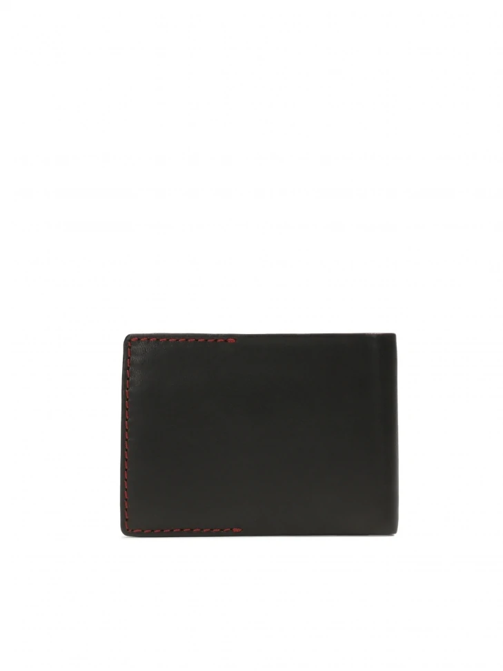 Kazar Small Black Men's Wallet Trimmed With Red Thread