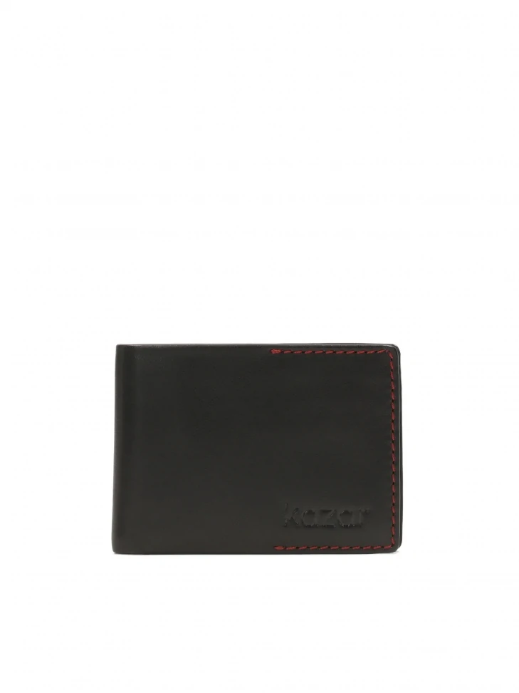 kazar Small black men's wallet trimmed with red thread
