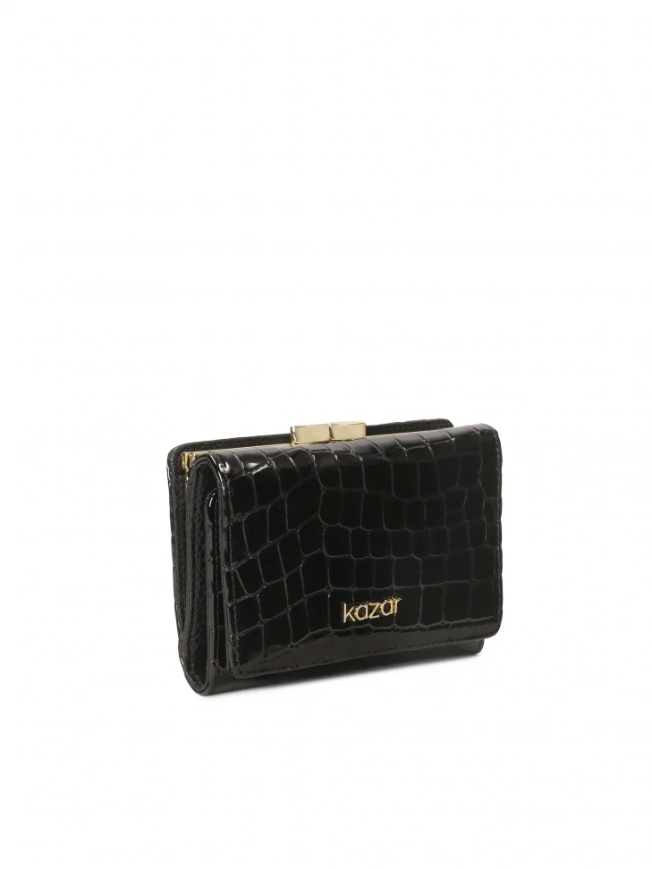Kazar Small Black Wallet In Patent Embossed Leather