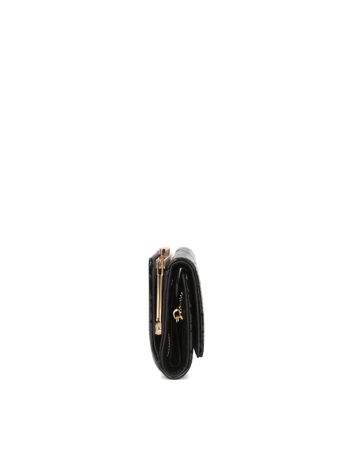 Kazar Small Black Wallet In Patent Embossed Leather