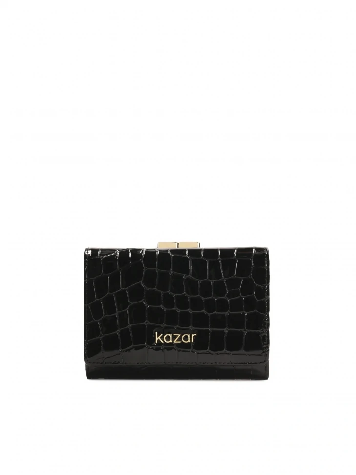 kazar Small black wallet in patent embossed leather