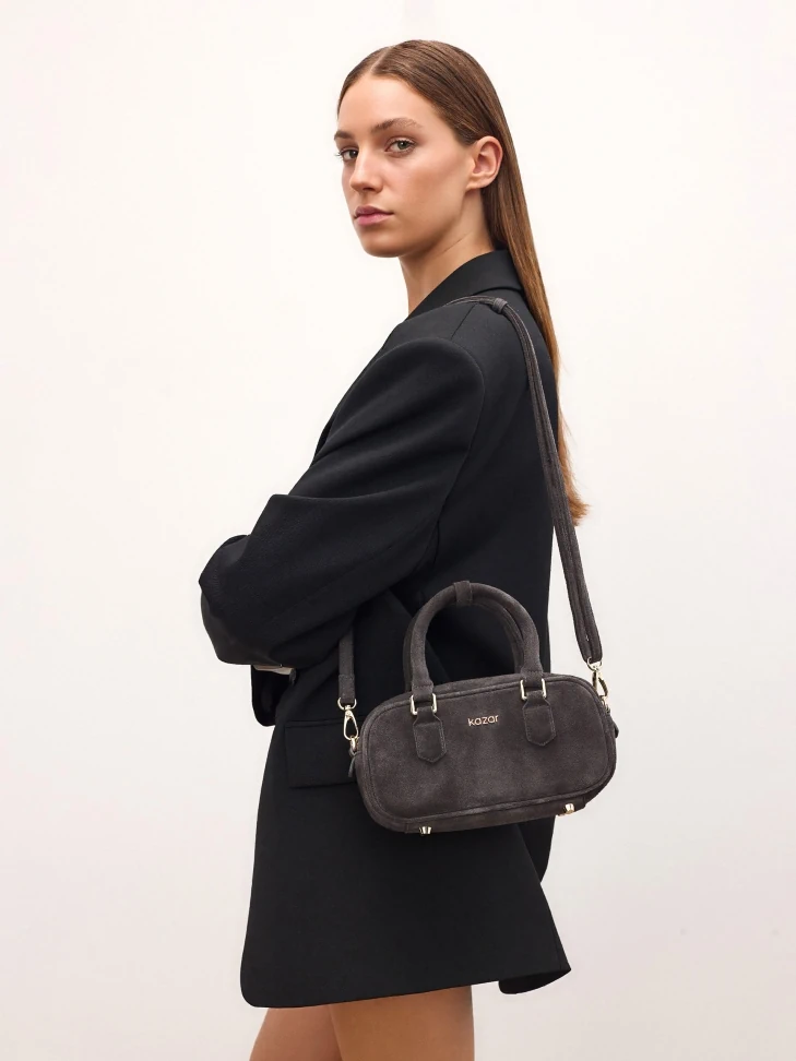 Kazar Small Suede Bowling Bag With Detachable Strap