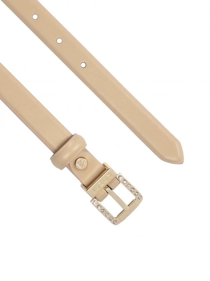 Kazar Smooth Beige Belt Decorated With A Buckle With Crystals