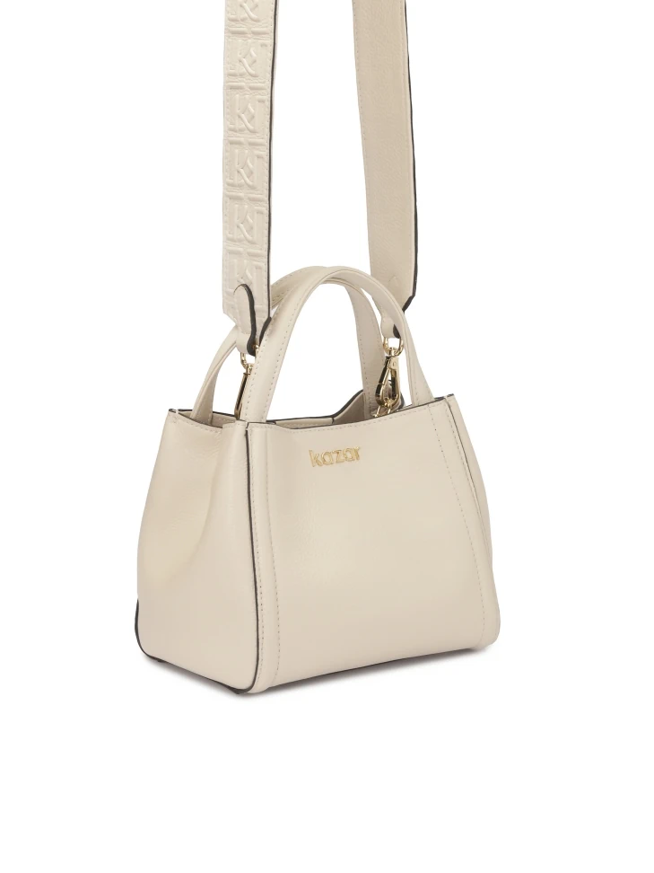 Kazar Soft Cream Handbag With Monogram Embossed Strap