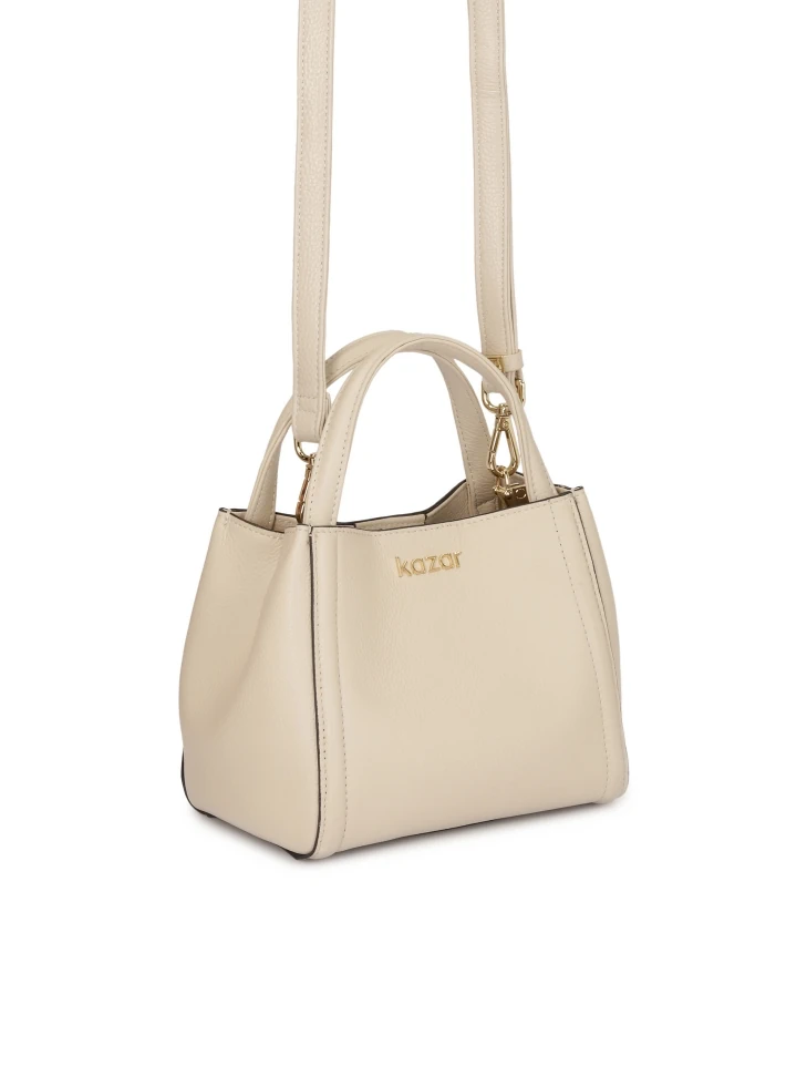 Kazar Soft Cream Handbag With Monogram Embossed Strap