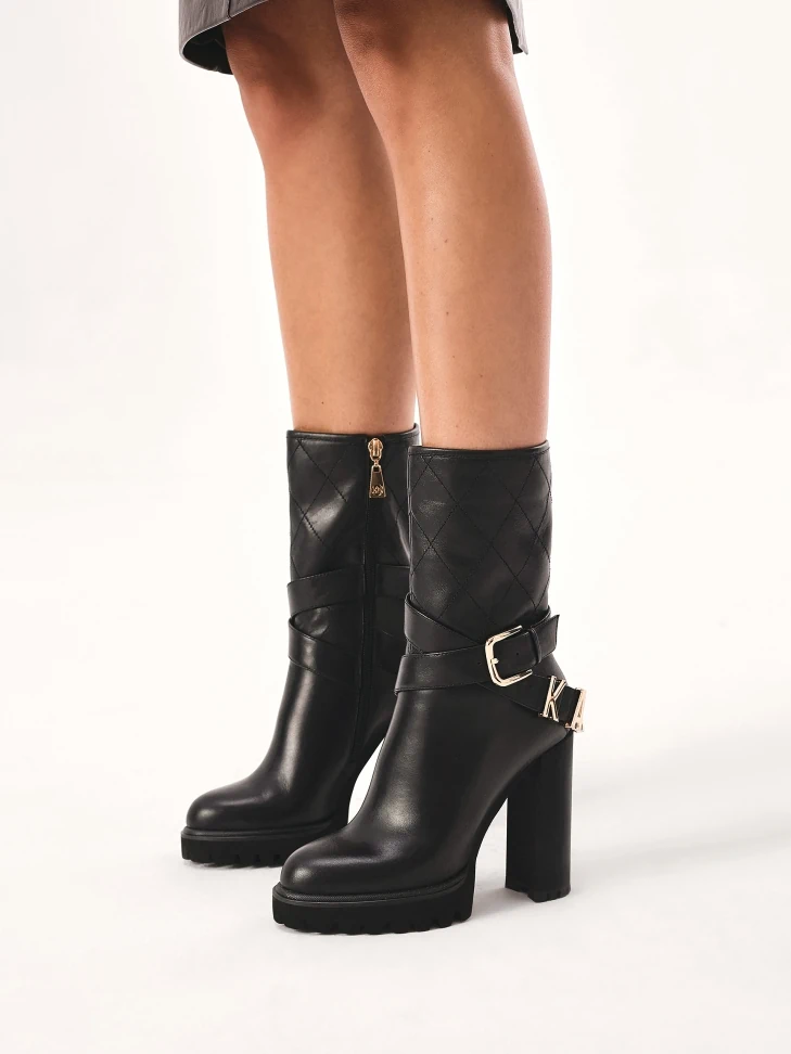 Kazar Stiletto Booties With A Logoed Strap Around The Upper